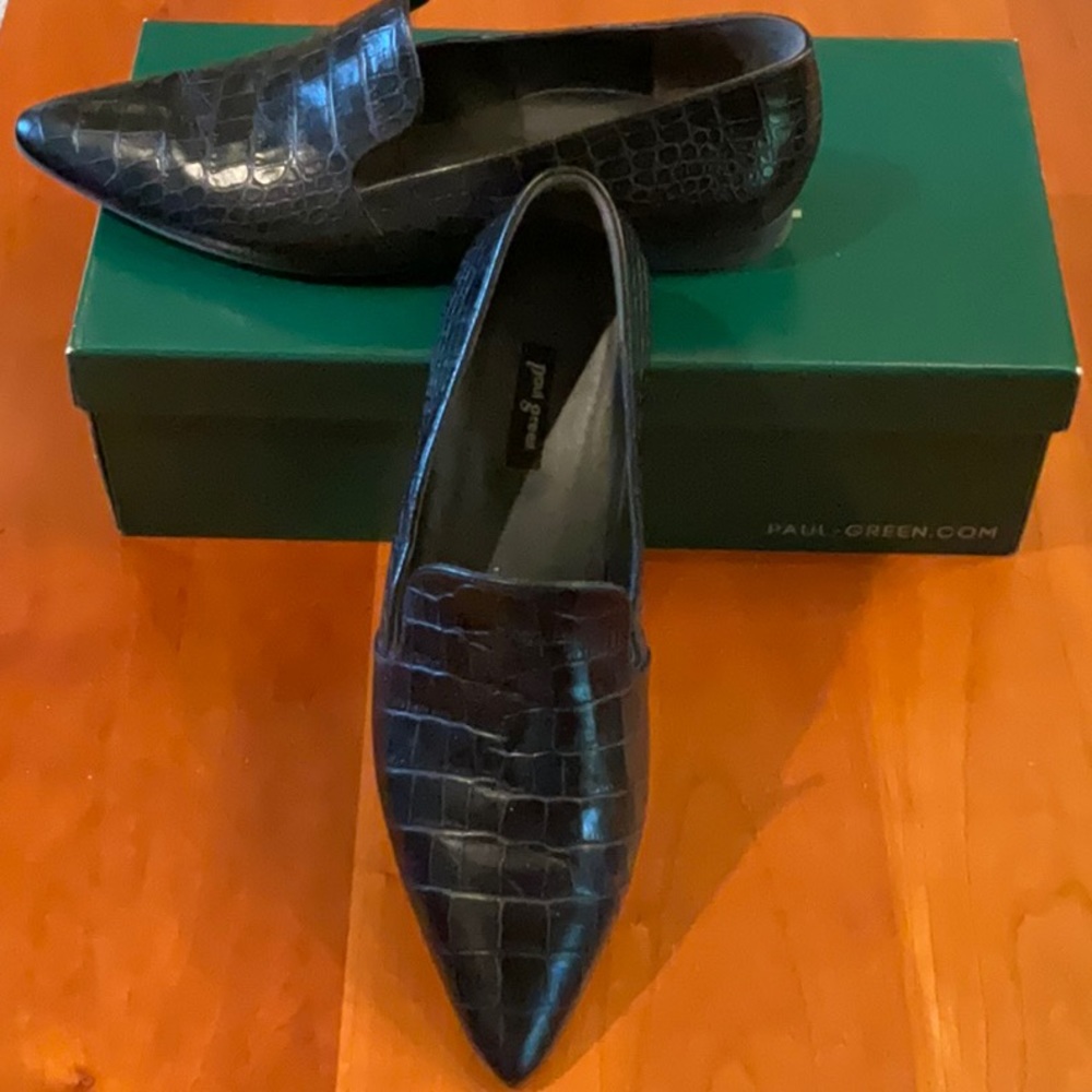 Paul green   Belinda flat, black croco, like new